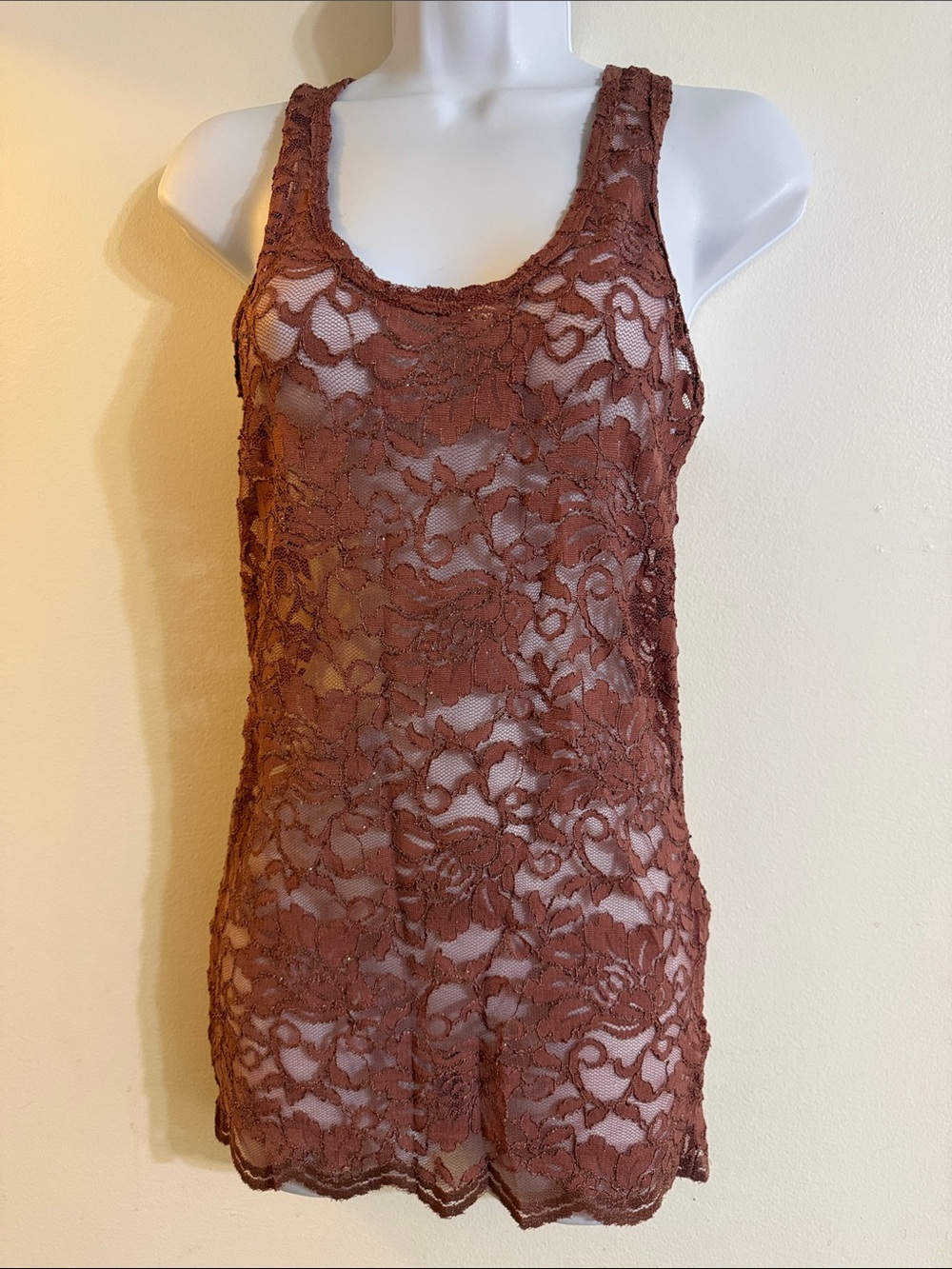 NWT BKE Sheer Lace Rose Taupe Tank with Sparkle Accents Size Small